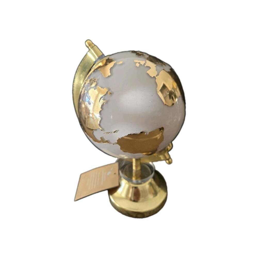 New Gray Hollywood Regency Glass Gold Globe Map Sculpture Figurine Room Decor - Picture 3 of 3